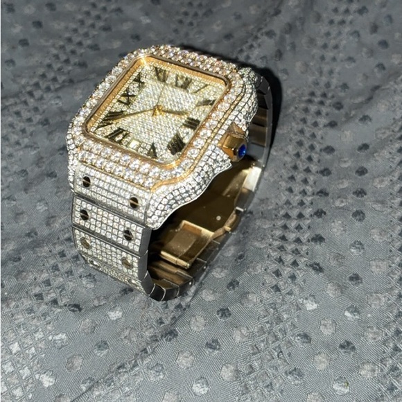 Luxury Gold and Silver Unisex Moissanite Watch ! Diamond Tester Approved